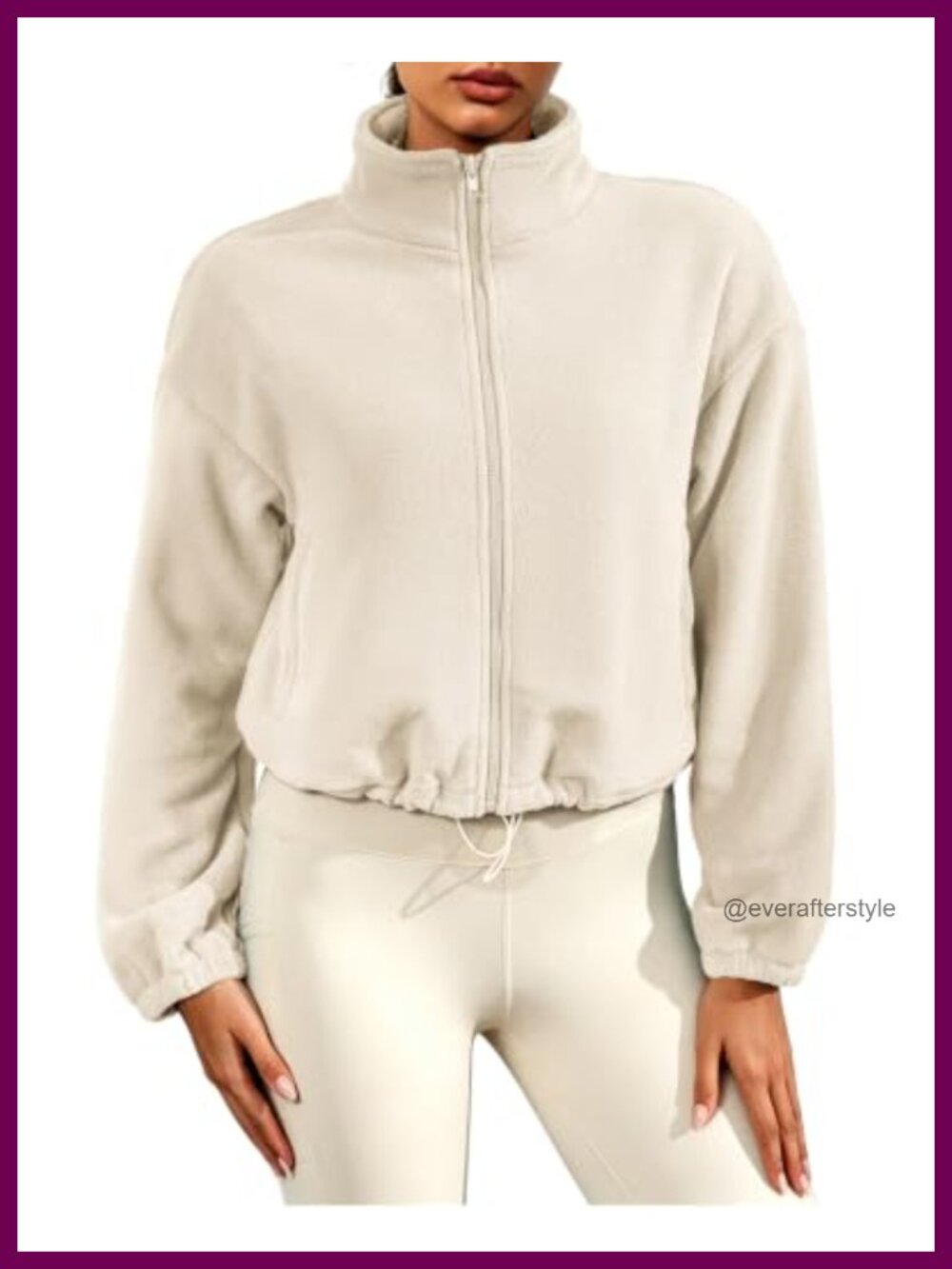 Women Fleece Crop Jacket Full Zip Sherpa Coat Oversized with Pockets